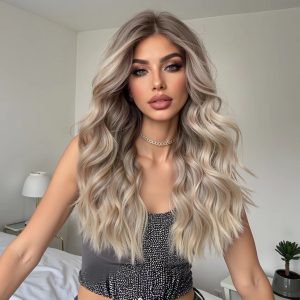 13x6 HD Lace Front Wig – Silky High-Temp Fiber, Pre-plucked Natural Hairline, 24 Inch Body Wave