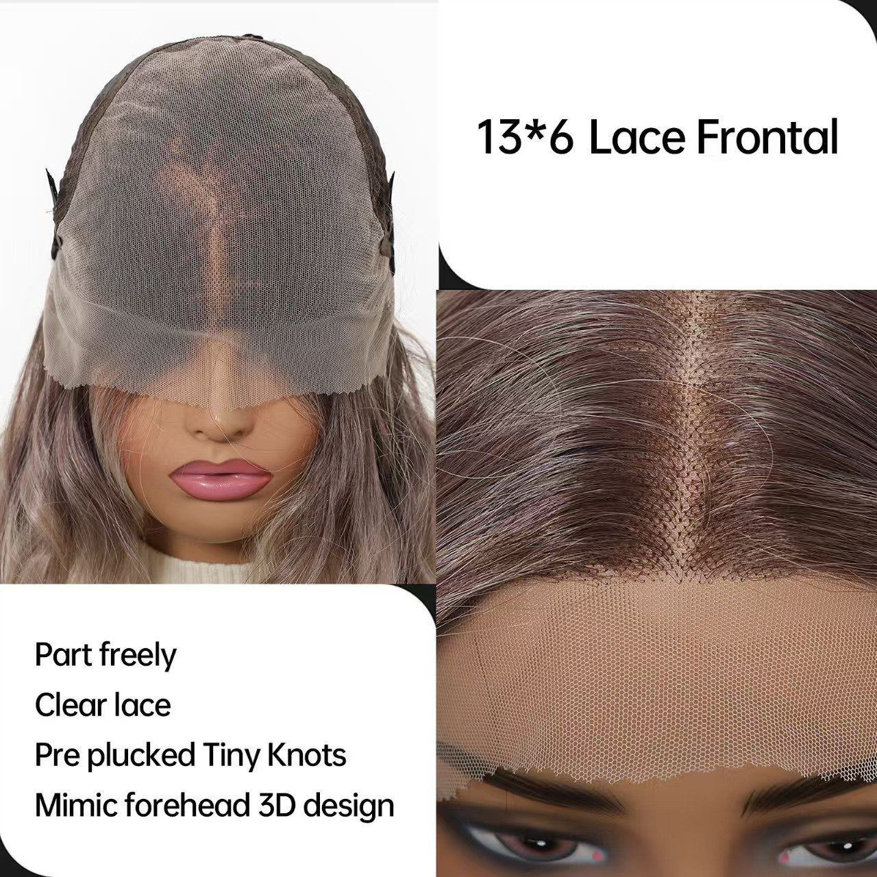 13x6 HD Lace Front Wig – Silky High-Temp Fiber, Pre-plucked Natural Hairline, 24 Inch Body Wave - 图片 7