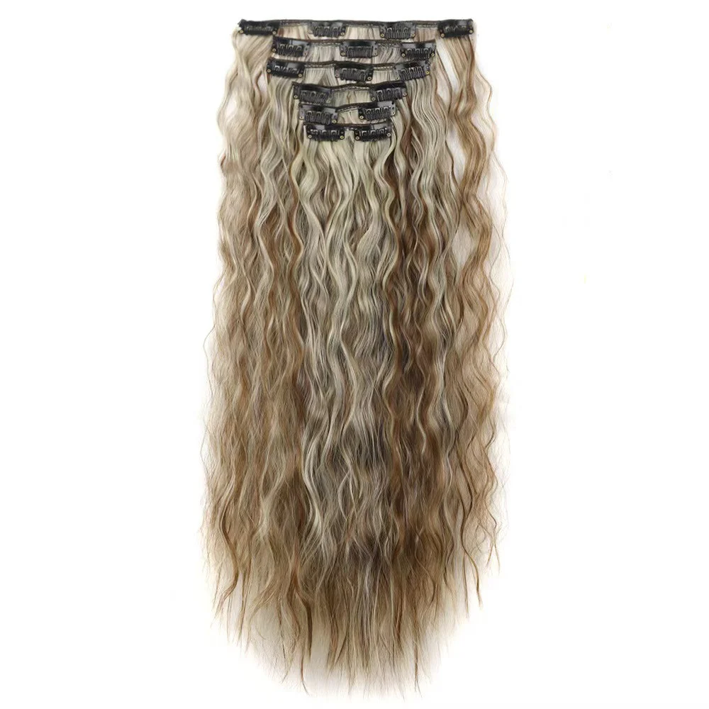 24 Inch Clip-In Hair Extensions Natural Body Wave 6Pcs Heat Safe Synthetic - 图片 6