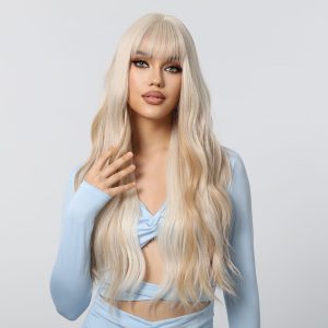 26 Inch Big Wave Long Wig – Pre-plucked Bangs, Elastic Breathable Cap