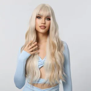 26 Inch Big Wave Long Wig – Pre-plucked Bangs, Elastic Breathable Cap