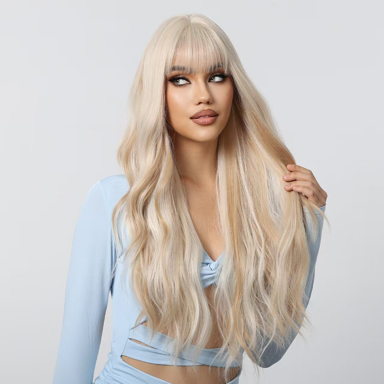 26 Inch Big Wave Long Wig – Pre-plucked Bangs, Elastic Breathable Cap