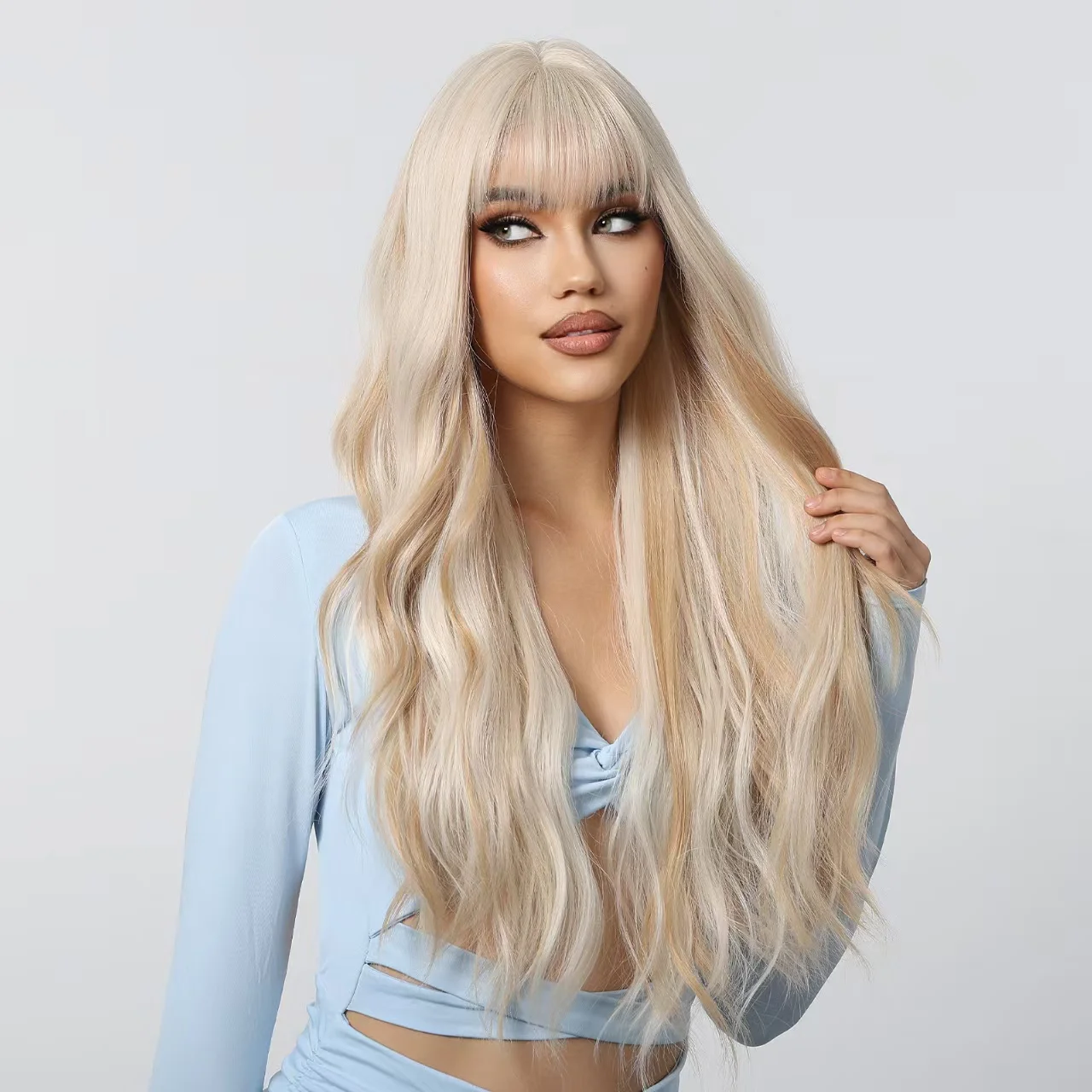 26 Inch Big Wave Long Wig – Pre-plucked Bangs, Elastic Breathable Cap
