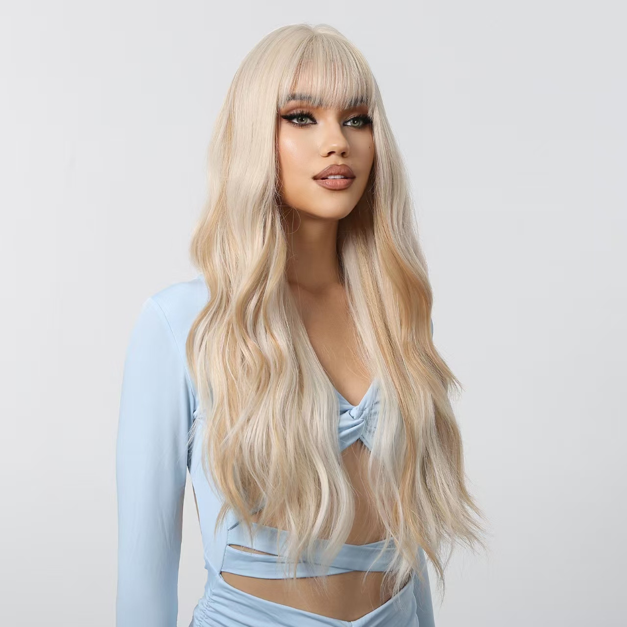 26 Inch Big Wave Long Wig – Pre-plucked Bangs, Elastic Breathable Cap