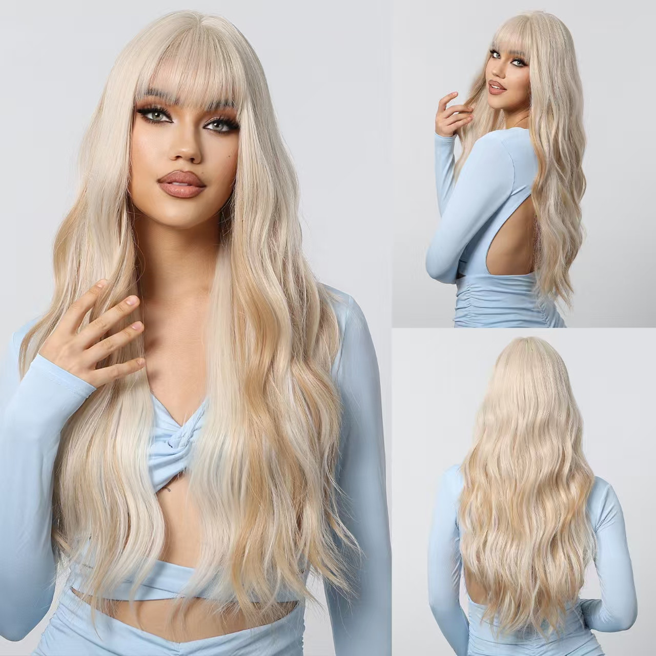26 Inch Big Wave Long Wig – Pre-plucked Bangs, Elastic Breathable Cap