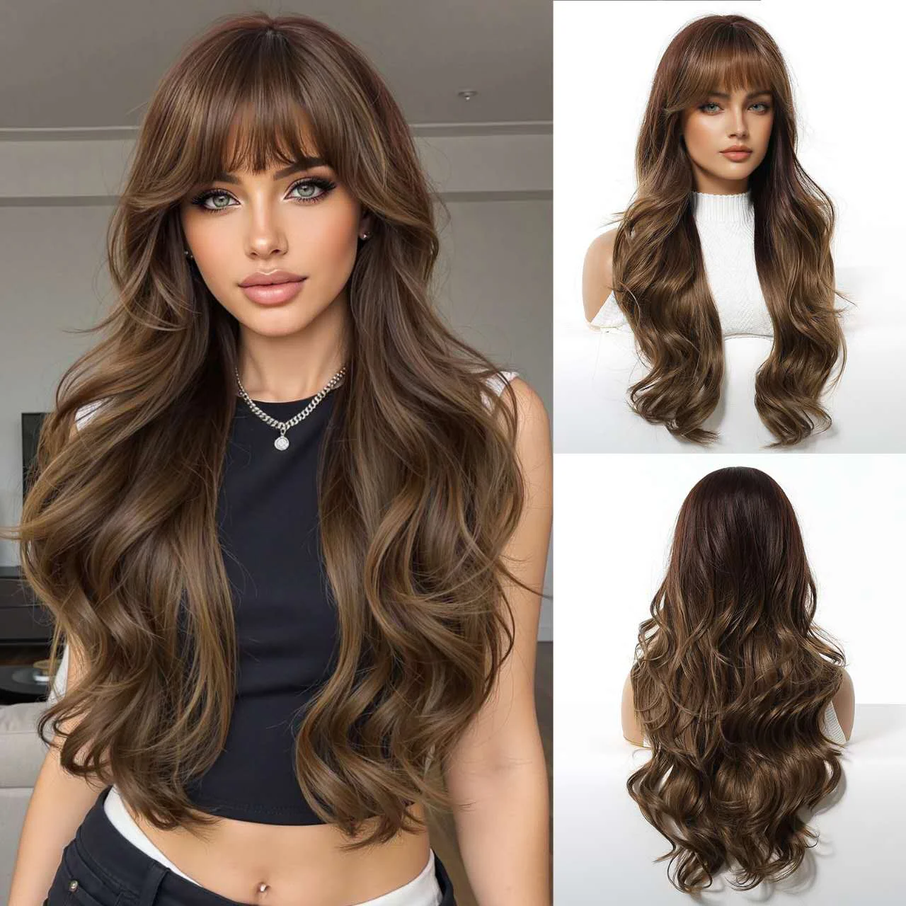 26 Inch Big Wave Long Wig – Pre-plucked Bangs, Elastic Breathable Cap - 图片 10