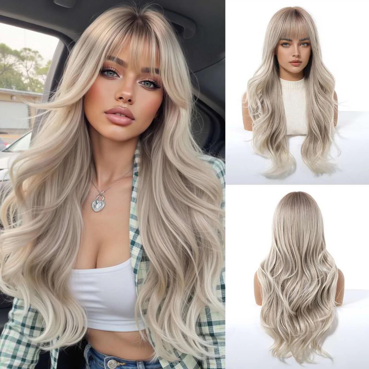 26 Inch Big Wave Long Wig – Pre-plucked Bangs, Elastic Breathable Cap - 图片 11