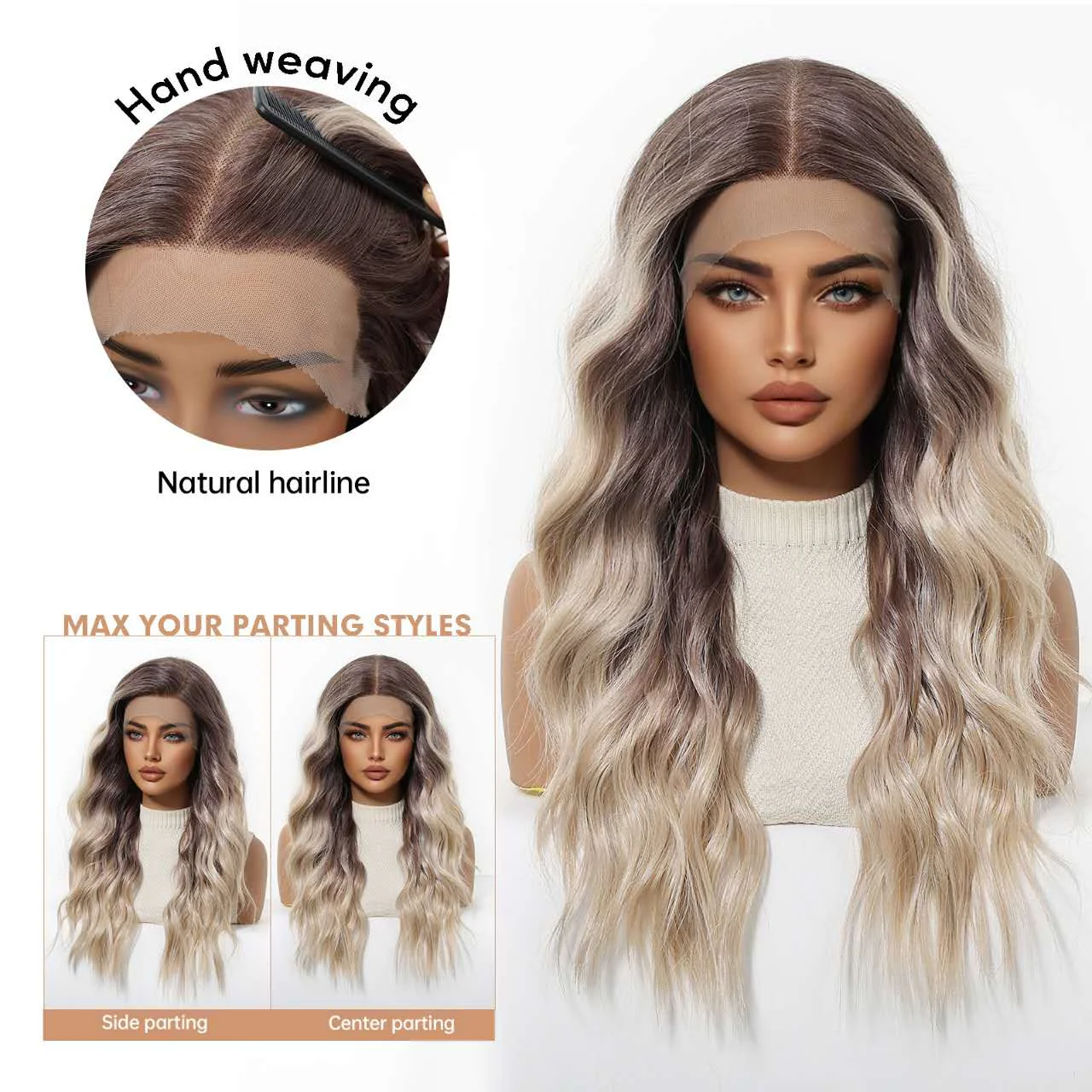 13x6 HD Lace Front Wig – Silky High-Temp Fiber, Pre-plucked Natural Hairline, 24 Inch Body Wave - 图片 11