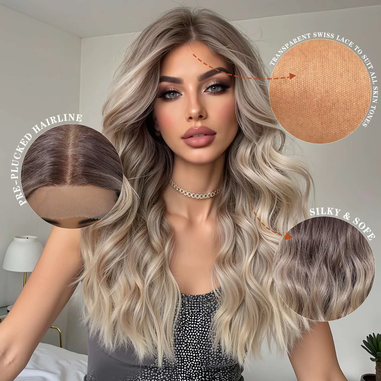 13x6 HD Lace Front Wig – Silky High-Temp Fiber, Pre-plucked Natural Hairline, 24 Inch Body Wave - 图片 13