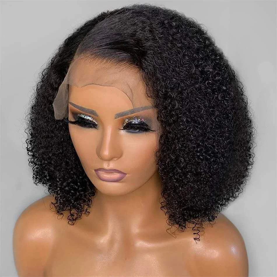 Glueless 13x1.5 Lace Front Short Curly Bob Wig with Side Bangs - Anti-Shedding Premium Matte Heat-Resistant Synthetic Water Wave Curls (Natural Black) - 图片 3